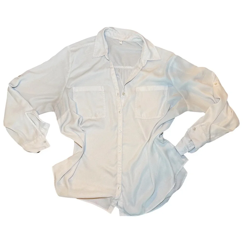 Maurices Gray Button Up Blouse Womens 2X Long Sleeve Pocket Oversized‎ Top